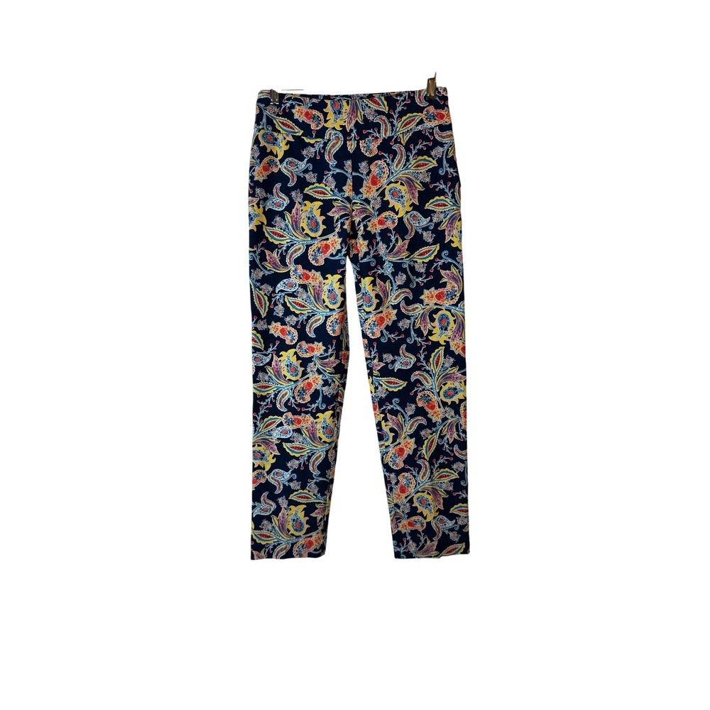 NWT New Directions Petite Slim Leg Pants Women's 4P Paisley Print‎ Navy Blue